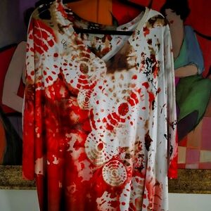 Laura Ashley Orange And Gold Tie-Dye Tunic Rhinestones 3X